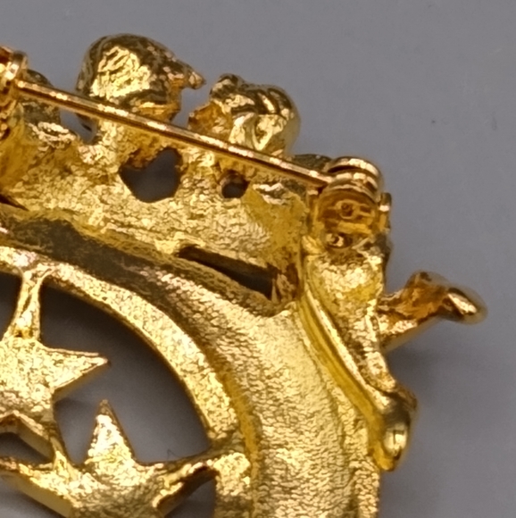 Cherub Crescent Moon Angel Brooch with Rhinestone Stars Valentine's Gift Vintage - Picture 12 of 15